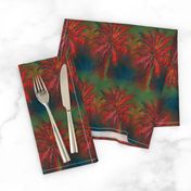 WATERCOLOR PALM TREE ALTERNATED ROWS STRIPED RED GREEN