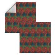 WATERCOLOR PALM TREE ALTERNATED ROWS STRIPED RED GREEN