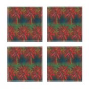 WATERCOLOR PALM TREE ALTERNATED ROWS STRIPED RED GREEN