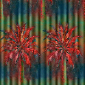 WATERCOLOR PALM TREE ALTERNATED ROWS STRIPED RED GREEN