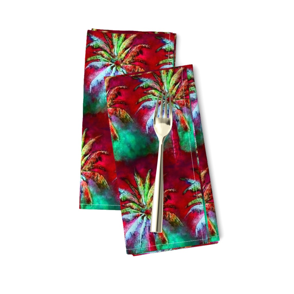 WATERCOLOR PALM TREE ALTERNATED ROWS  RASPBERRY RED MINT GREEN