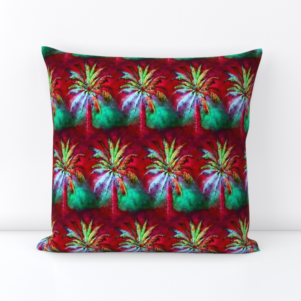 WATERCOLOR PALM TREE ALTERNATED ROWS  RASPBERRY RED MINT GREEN