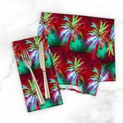 WATERCOLOR PALM TREE ALTERNATED ROWS  RASPBERRY RED MINT GREEN