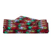 WATERCOLOR PALM TREE ALTERNATED ROWS  RASPBERRY RED MINT GREEN