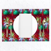 WATERCOLOR PALM TREE ALTERNATED ROWS  RASPBERRY RED MINT GREEN