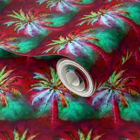 WATERCOLOR PALM TREE ALTERNATED ROWS  RASPBERRY RED MINT GREEN