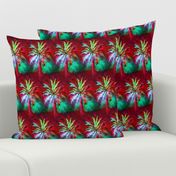 WATERCOLOR PALM TREE ALTERNATED ROWS  RASPBERRY RED MINT GREEN