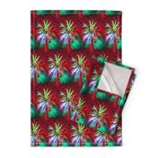 WATERCOLOR PALM TREE ALTERNATED ROWS  RASPBERRY RED MINT GREEN