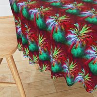 WATERCOLOR PALM TREE ALTERNATED ROWS  RASPBERRY RED MINT GREEN