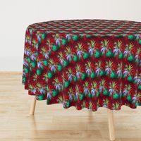 WATERCOLOR PALM TREE ALTERNATED ROWS  RASPBERRY RED MINT GREEN