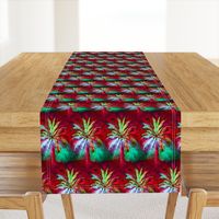 WATERCOLOR PALM TREE ALTERNATED ROWS  RASPBERRY RED MINT GREEN