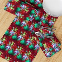 WATERCOLOR PALM TREE ALTERNATED ROWS  RASPBERRY RED MINT GREEN