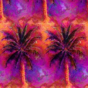 WATERCOLOR PALM TREE ALTERNATED ROWS ARTSY SUNSET