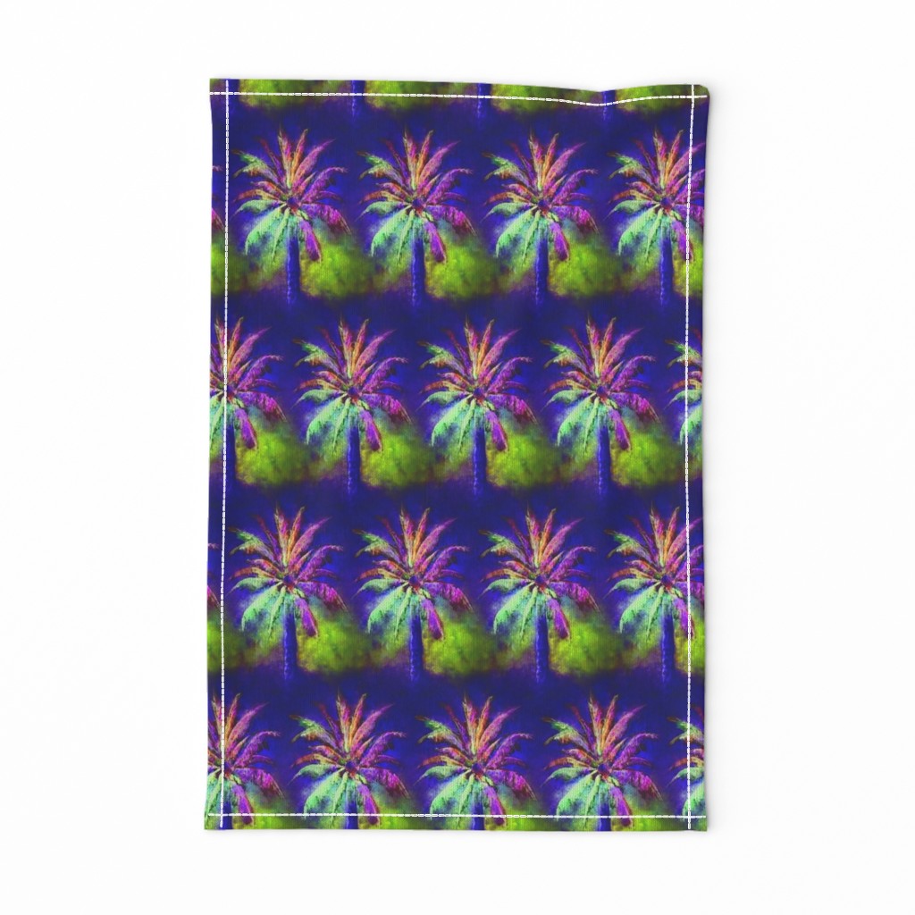 WATERCOLOR PALM TREE ALTERNATED ROWS VIOLET PURPLE GREEN