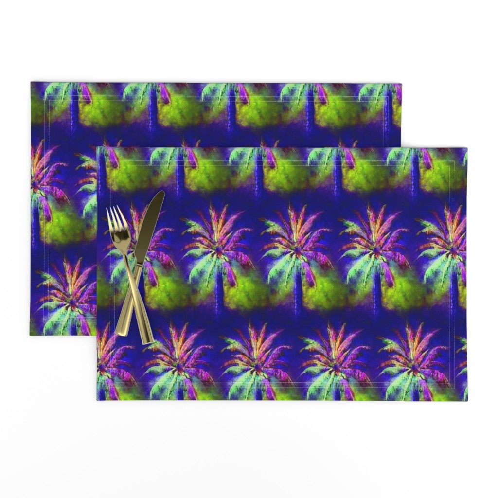 WATERCOLOR PALM TREE ALTERNATED ROWS VIOLET PURPLE GREEN