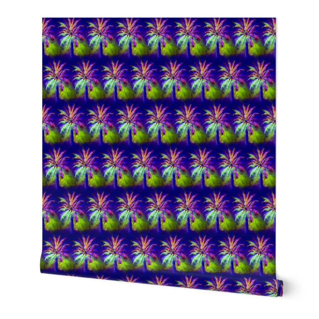 WATERCOLOR PALM TREE ALTERNATED ROWS VIOLET PURPLE GREEN