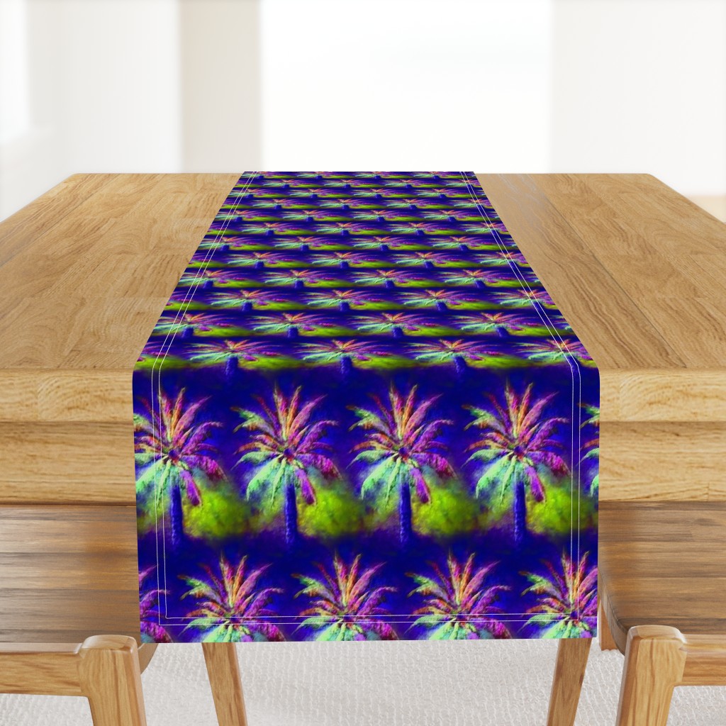 WATERCOLOR PALM TREE ALTERNATED ROWS VIOLET PURPLE GREEN