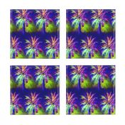 WATERCOLOR PALM TREE ALTERNATED ROWS VIOLET PURPLE GREEN