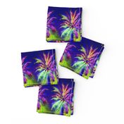 WATERCOLOR PALM TREE ALTERNATED ROWS VIOLET PURPLE GREEN