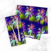 WATERCOLOR PALM TREE ALTERNATED ROWS VIOLET PURPLE GREEN