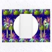 WATERCOLOR PALM TREE ALTERNATED ROWS VIOLET PURPLE GREEN