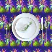 WATERCOLOR PALM TREE ALTERNATED ROWS VIOLET PURPLE GREEN