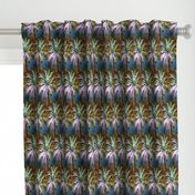 WATERCOLOR PALM TREE BUZY ROWS STRIPES FOREST 3 BLUE BROWN VINTAGE STYLE