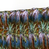 WATERCOLOR PALM TREE BUZY ROWS STRIPES FOREST 3 BLUE BROWN VINTAGE STYLE