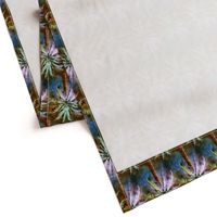 WATERCOLOR PALM TREE BUZY ROWS STRIPES FOREST 3 BLUE BROWN VINTAGE STYLE