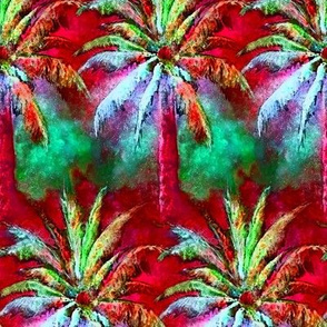 WATERCOLOR PALM TREE BUZY RAWS STRIPES FOREST 3 RASPBERRY RED MINT GREEN
