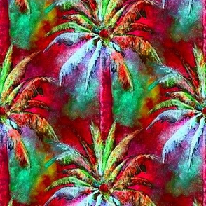 WATERCOLOR PALM TREE FOREST 2 RASPBERRY RED MINT GREEN