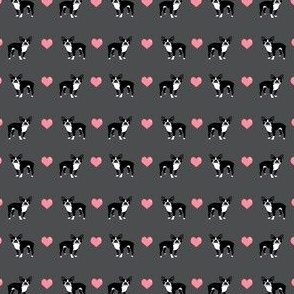 grey boston terrier (tiny scale) love hearts fabric cute dog fabric 