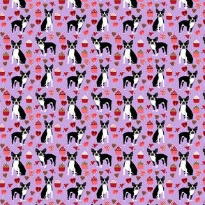 boston terrier (tiny scale) valentines fabric - love hearts cupcakes valentines day fabric border collies - lilac