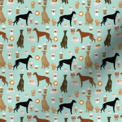 cute greyhounds (smaller scale) mint coffee fabric best coffees latte fabric cute coffee fabric coffee fabric rescue greyhounds fabric