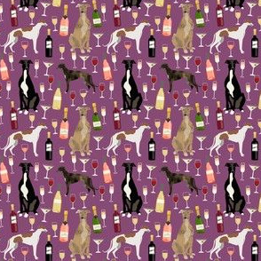greyhounds (smaller scale) wine fabric - dogs and wine bubbly celebration fabric - amethyst