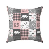 (3" small scale) baby bear patchwork woodland wholecloth - pink and grey 