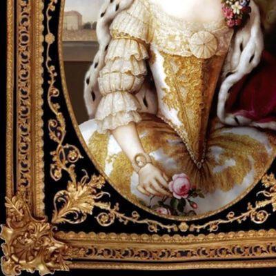 princesses Queens renaissance baroque pearls white gold gown beauty castles palaces crown tiaras lace chokers roses diamonds Victorian filigree gilt borders frames vines floral flowers beautiful woman lady necklaces jewelry capes embroidery 16th century 1