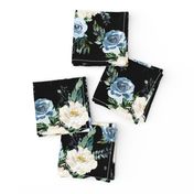 10.5" White and Blue Florals - Black