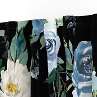 36" White and Blue Florals - Black