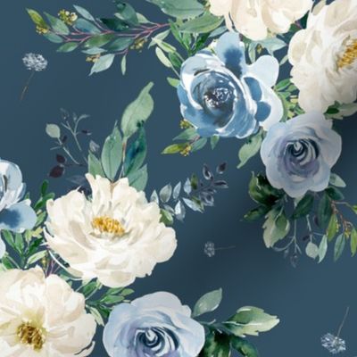 10.5" White and Blue Florals - Deep Blue