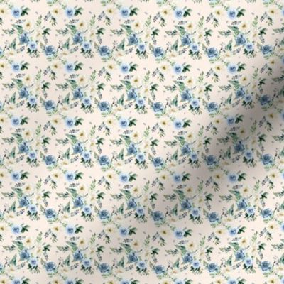 1.5" White and Blue Florals - Ivory