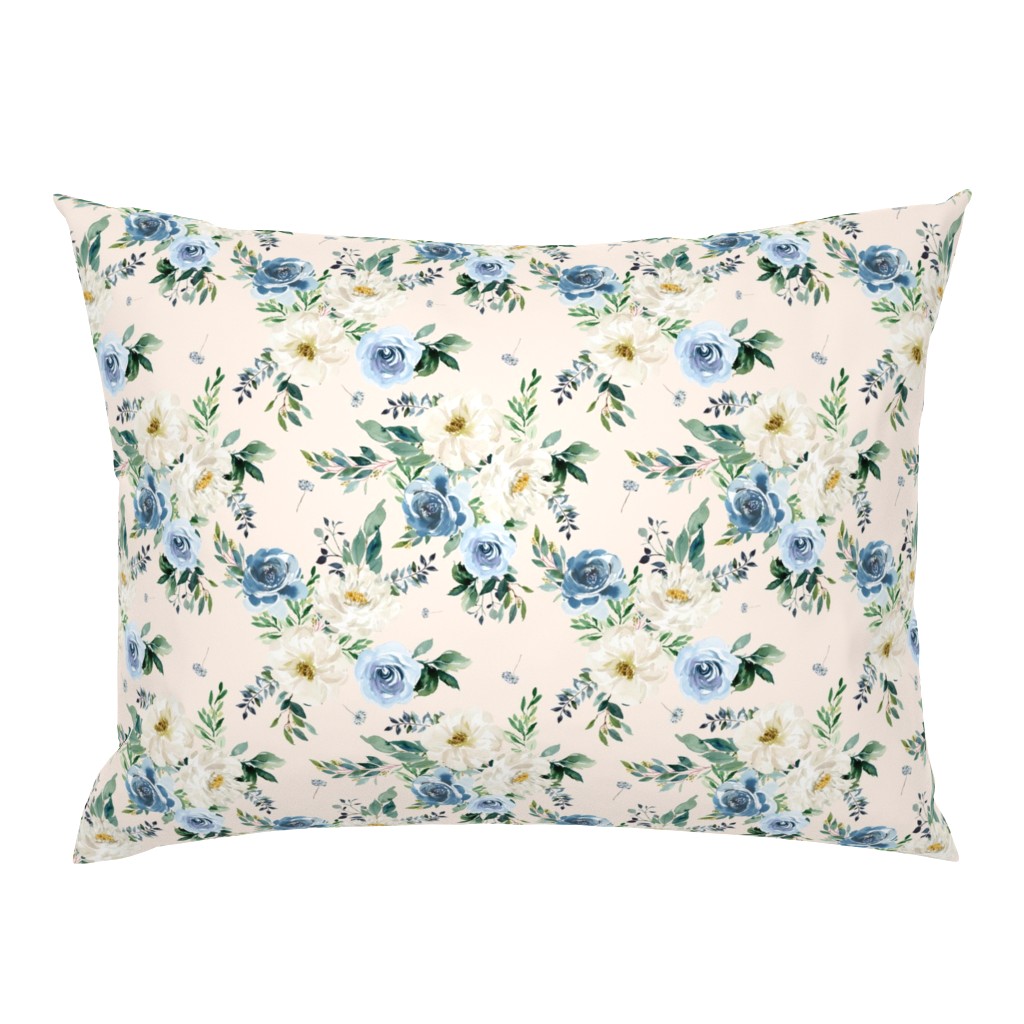 8" White and Blue Florals - Ivory