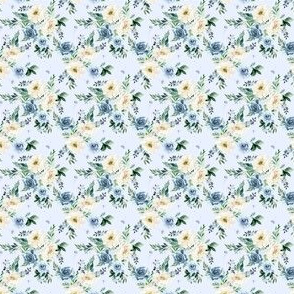 1.5" White and Blue Florals - Light Blue