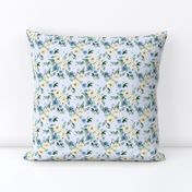 4" White and Blue Florals - Light Blue