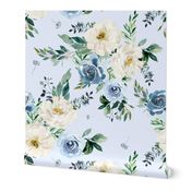 8" White and Blue Florals - Light Blue