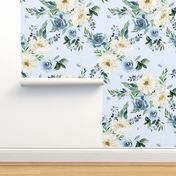 8" White and Blue Florals - Light Blue