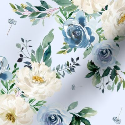 10.5" White and Blue Florals - Light Blue