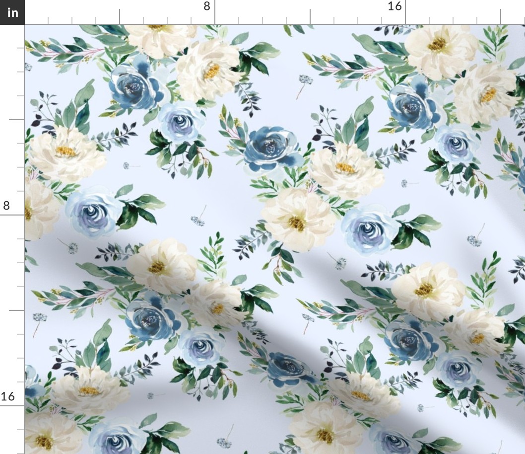 10.5" White and Blue Florals - Light Blue