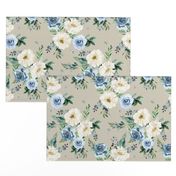10.5" White and Blue Florals - Taupe