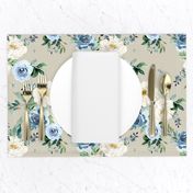 10.5" White and Blue Florals - Taupe
